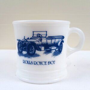 Vintage Surrey USA Milk Glass Coffee Mug Cup Rolls Royce Antique Car Graphic